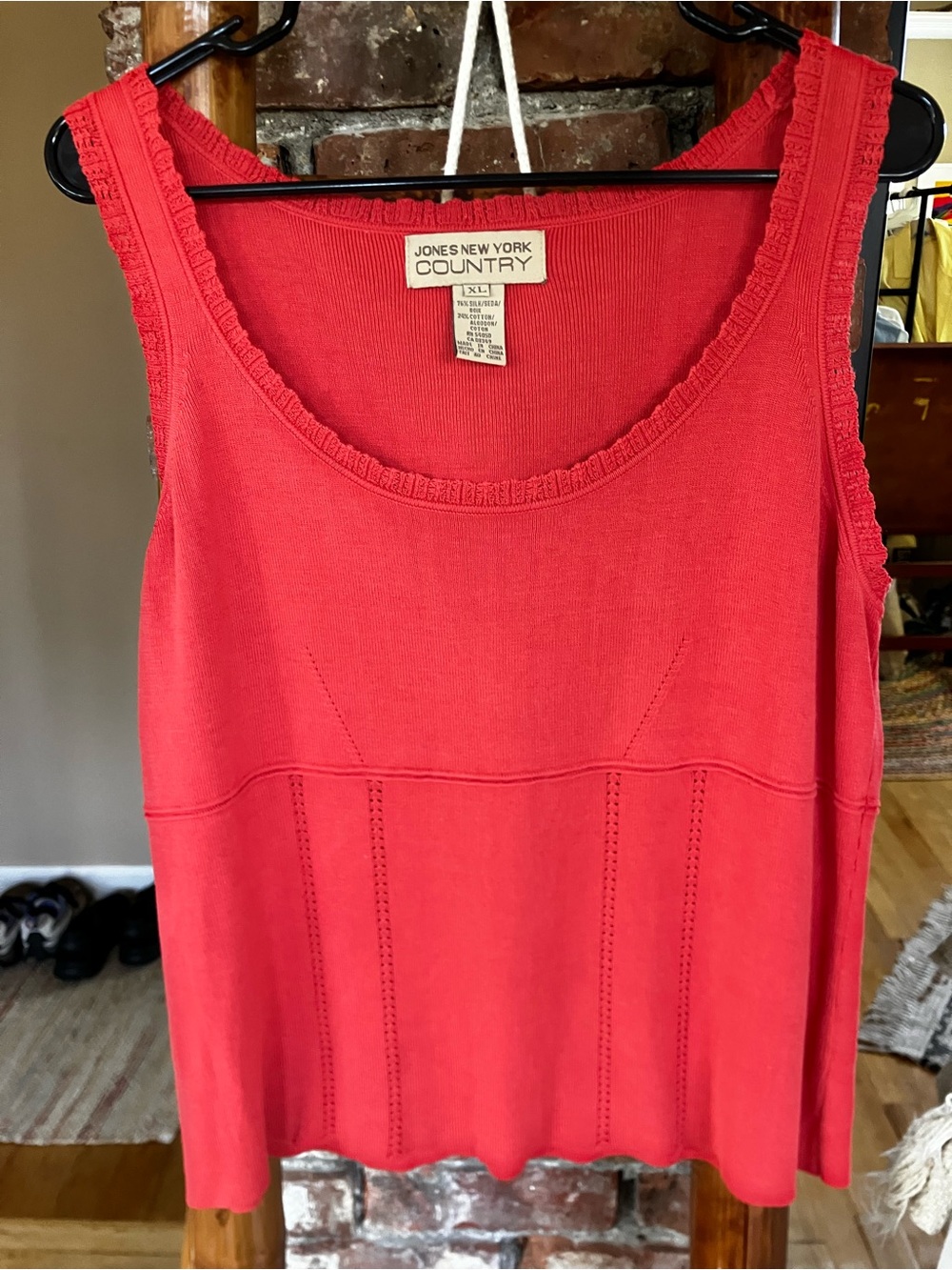 Jones New York Country Red Ribbed Ruffle Tank Top XL